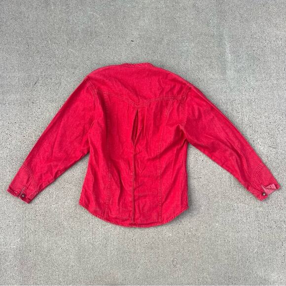 Vintage 90s Wrangler western wear red button up long sleeve pioneer style shirt - Picture 2 of 5